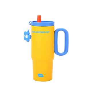 Double Wall Insulated Car <b>Macaron</b> Handle Tumbler 24oz 720ml Mug Lid Straw Anti-Slip Custom ODM OEM Colorful - Product Image 1