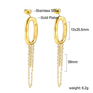 Trend Personality <b>Fashion</b> Jewelry 18k Gold Plated Waterproof Stainless Steel Round Long Tassel Chain <b>Hoop</b> <b>Earrings</b> for Women - Product Image 2