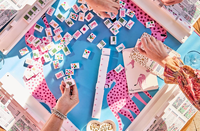 Tuiles de Mahjong Léopard Rose Vif Joker avec Accents Turquoise, Pois et Fleurs Tropicales, Peintes à la Main en Acrylique, Ensemble Américain, Cadeau