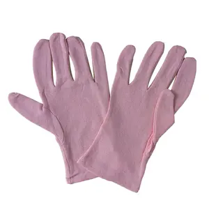 Guantes multiusos de algodón de punto rosa para limpieza de manos y trabajo de seguridad personalizado con dedos completos