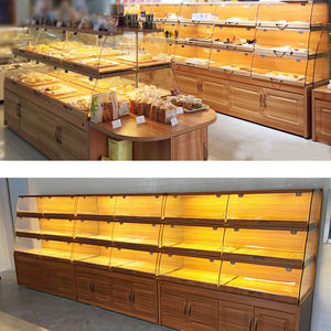 Tủ trưng bày bánh mì, bánh ngọt bằng kính và gỗ, có ngăn kéo, gắn tường, có đèn LED - Product Image 6