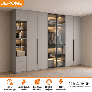 Set di Armadi e Guardaroba Personalizzabili per Camera da Letto, Mobili a Parete in Tessuto, <span class=keywords><strong>Armadio</strong></span> Moderno Grigio Chiaro <span class=keywords><strong>con</strong></span> Pannelli Piatti e Porta - Product Image 1