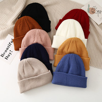 2025 hiver plaine solide Sports de plein air chapeaux pliant manchette sans bord rose bleu jaune gris acrylique tricoté bonnet chapeau pour hommes femmes