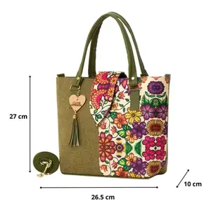 Bolso Tote de Algodón Verde Oliva para Mujer Fana Darcy, con Estampado Floral, Tamaño Mediano, para Playa o Compras, con Bolsillo con Cremallera - Product Image 4