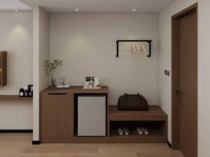 Juego de Muebles Modernos para Habitación Doble de Hotel de 3 Estrellas con 2 Camas Individuales de Madera, Mesa de Noche, Mueble para TV y Mueble para Mini Bar - Product Image 5