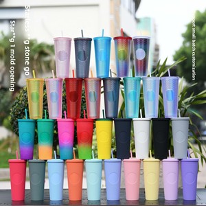 Nhà máy cung cấp trực tiếp dung tích lớn 710ml cốc sầu riêng hai lớp cốc nhựa cầm tay kim cương Cốc Sáng Tạo cầm tay - Product Image 2