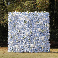Nouvelle Murale de Fleurs Artificielles Faite à la Main, Moderne, en Soie Bleue, Panneau de 8x8 pieds, Décoration Murale pour la Maison et les Mariages
