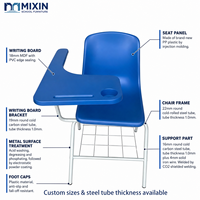 Chaise de formation moderne OEM ODM pour étudiants avec tableau d'écriture et panier de rangement, mobilier de classe en plastique écologique