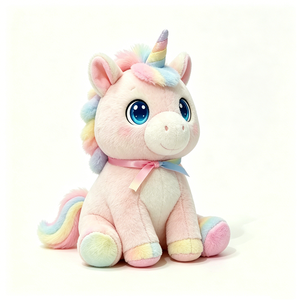 Lindo unicornio de peluche gordo y tierno, peluche de unicornio suave y peludo con lazo, peluche de unicornio arcoíris pastel. - Product Image 1