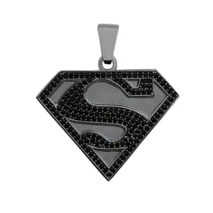Best Verkopende Sieraden 14K Geel Goud Micro Bestrating Zwarte Zirkoon Diamant Superman Hanger