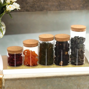 Pot en verre de rangement alimentaire pour cuisine avec couvercle en liège pour pâtisseries, biscuits, bonbons, thé en <span class=keywords><strong>vrac</strong></span>, aliments, haricots, café - Product Image 3