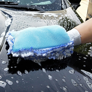 Gant de lavage de voiture double face en microfibre corail pour le nettoyage des véhicules 25x20cm bleu blanc - Product Image 1