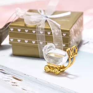 Artificial Crystal Baby Carriage Craft with Gift Box for Baby Shower Birthday Party Guests Favors Gifts Souvenir