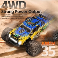 Camion RC avec éclairage LED atmosphérique 1:16 4WD, monster truck tout-terrain RC RTR avec moteur à balais 390 et télécommande 2,4 GHz WLtoys 164018