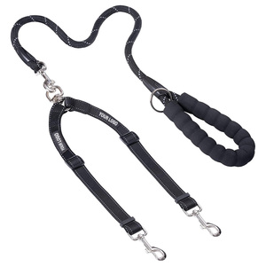 Accoppiatore riflettente staccabile groviglio libero corda doppio guinzaglio doppio cane guinzaglio con manici di corda per 2 cani che camminano - Product Image 1
