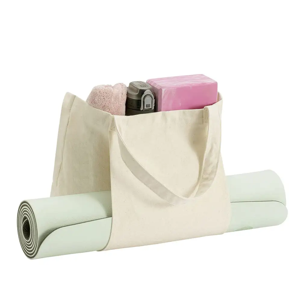 Individueller tragbarer Yoga-Beutel aus recyceltem Stoff für draußen Schulter-Tote Baumwoll-Leinwand weiße Yoga-Beutel