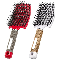 Brosse démêlante démêlante pour cheveux bouclés avec picots en poils de sanglier et dents en nylon, peigne de massage du cuir chevelu, outils de coiffure pour la maison et le salon