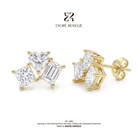 Boucles d'oreilles fines à clous géométriques en argent sterling 925 plaqué or 18 carats, bijoux en moissanite VVS pour femmes