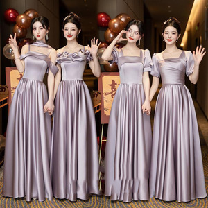 Bridesmaid Dresses Purple Satin A-Line Sweetheart Neckline Natural Waist Long Gown For Wedding Party Adult Wear - Product Image 5
