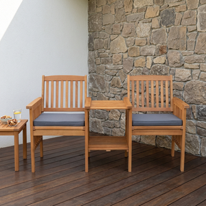 Contemporary Solid Pine Wood Chaise Lounge <b>Bench</b> Outdoor Water-Resistant Cushions Bedroom Courtyard Farmhouse Park Villa-Jack - Product Image 2