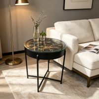 Table d'appoint ronde en métal noir Armens 2026, design vintage avec engrenages d'horloge, pour salon, table basse, décoration d'intérieur