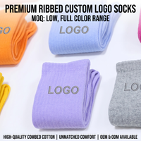 Chaussettes en coton côtelé avec logo personnalisé, vente en gros, chaussettes unies colorées, chaussettes de sport décontractées unisexes de haute qualité, OEM ODM