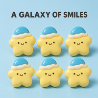 Figurine étoile souriante mignonne, corps jaune, chapeau bleu, mini taille paume, figurines cadeaux