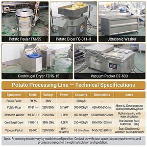 Línea de Procesamiento de Papas Fritas en Rodajas/Cubos Semiautomática para Emprendimientos, Equipo de Producción de Papas Fritas a Pequeña Escala, 400-600 kg/h - Product Image 2