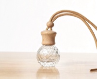 Diffuseur de parfum pour voiture, flacon en verre de 11 ml, vide, avec couvercle en bois, forme sphérique de diamant, portable, à suspendre, luxe