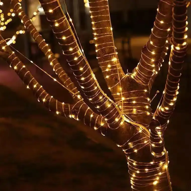 Lampu peri tahan air 20M 200LED untuk ruang halaman dekorasi pohon loteng tali cahaya kulit surya Natal dengan 8 mode