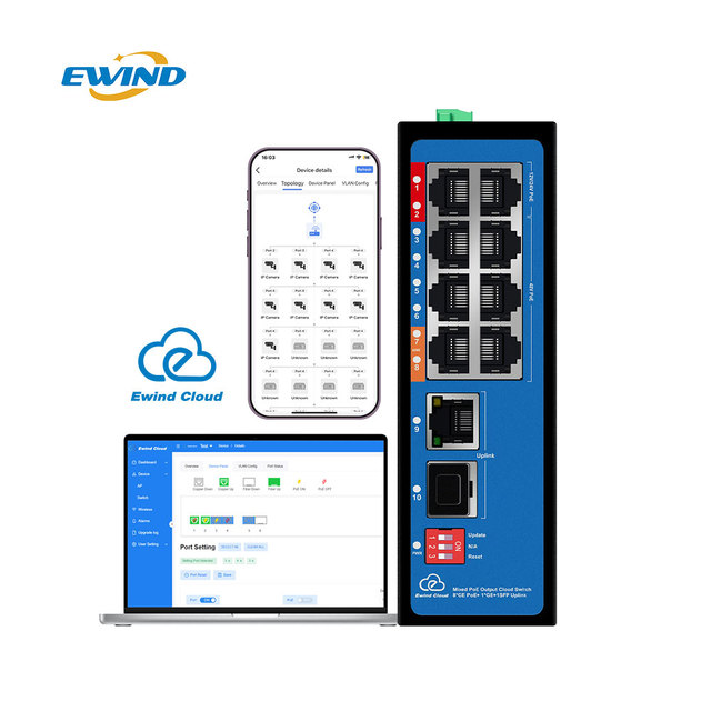 Gigabit Ethernet Switch 10 Port AI Poe Switch Waterproof Outdoor IEEE 802.3af/at/Bt Industrial Cloud Managed Network Switches