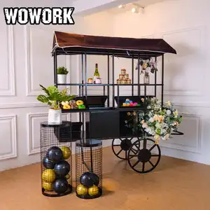 2024 WOWORK fushun metal wedding white black dessert cake candy cart for baby shower birthday decorations party supplies
