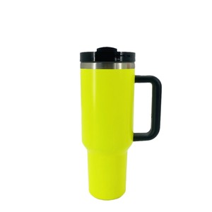 Gobelet isotherme personnalisé en acier inoxydable de 40 oz avec peinture fluorescente, pour le camping et les voyages, avec paille et poignée - Product Image 5