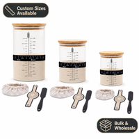 Kit de démarrage de levain sur mesure en verre de 50 oz à large ouverture avec couvercles en bambou et aluminium pour la cuisson du pain