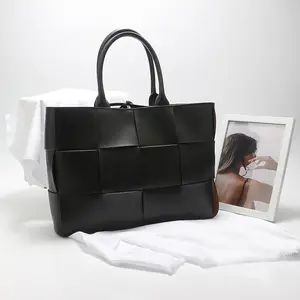 Woven Real Leather Tote Shopper Purse Handbag Work Bag Briefcase Fashion