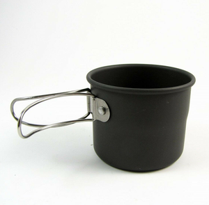 Mug à eau portable en aluminium anodisé noir de 150 ml pour le camping et la randonnée, léger avec poignée pliable - Product Image 3