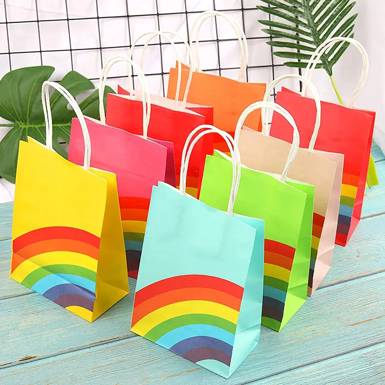 Kunden spezifische Kraftpapier-Geschenk party bevorzugung taschen Regenbogen party taschen für Kinder geburtstag