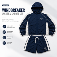 Ensemble de survêtement pour homme, coupe-vent, bleu marine et blanc, 2 pièces, veste à capuche et short, tenue de sport