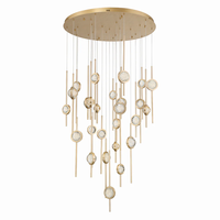 Lustre suspendu en verre noir et or, design moderne et luxueux, grand modèle pour plafond haut, escalier, salon