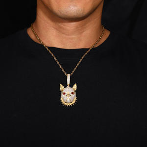 Pendentif Griffe de Bouledogue Français 3D Hip Hop pour Hommes, en Argent Sterling 925 Plaqué Or, avec Moissanite VVS et Yeux Rouges - Product Image 5