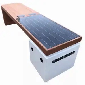 Banco de jardín banco con placa de madera Bening placa de acero con pintura solar Parque inteligente batería pierna silla USB cargador inalámbrico