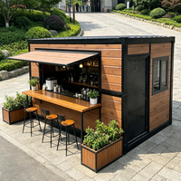 Kiosque de café mobile extérieur en conteneur, structure en acier à grain de bois préfabriquée, stand de service pliable pour café, idéal pour les sites commerciaux et touristiques
