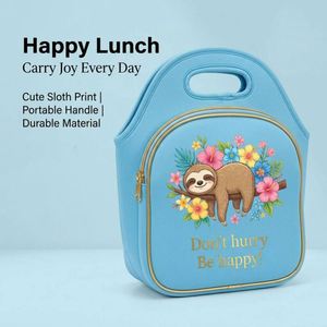 Sac à déjeuner isotherme en néoprène avec motif de paresseux mignon, sac isotherme portable pour l'école, le bureau, les femmes, les enfants, grande capacité, fermeture éclair dorée - Product Image 1