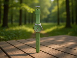 Montre à quartz pour femme HYF, cadran rond de 30 mm, bracelet en silicone, affichage analogique, élégante, couleur verte, fermoir à boucle - Product Image 2