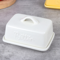 Beurrier en céramique multicolore avec couvercle, 6,9 pouces, couleurs assorties, porte-beurre en porcelaine, décoration de comptoir de cuisine style ferme