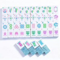 Jeu de Mahjong Américain Bleu 160 Tuiles NMJL Standard Tuiles de Mahjong en Acrylique 4 Couches Impression Artistique Colorée Jeu de Société pour la Maison Cadeau