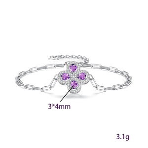 สร้อยข้อมือเงินแท้ 925 ประดับด้วยหินธรรมชาติทรงลูกแพร์ขนาด 3*4 มม. รูปใบโคลเวอร์ 4 แฉก 9 เม็ด พร้อมชุบเคลือบป้องกันการหมอง สำหรับผู้หญิง - Product Image 6