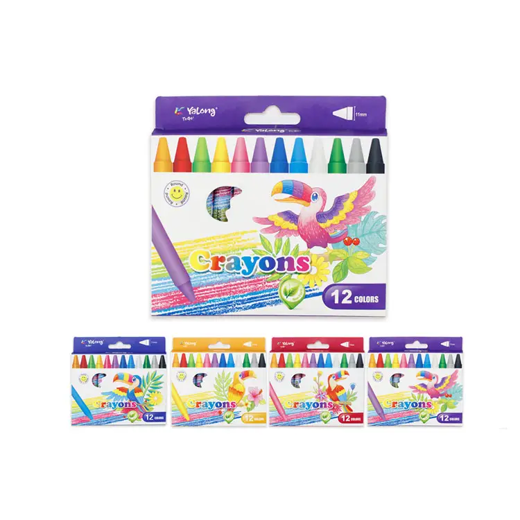 Yalong Most Favorable Yalong Self-Designed Crayons Bird Image 12/24 Colors Wax Crayon For Kids Painting