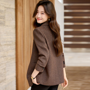 Women's Wool Blazer Jacket Solid Color Thickened Slim Fit Professional Style Autumn Winter Coat - Product Image 4