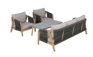 Juego de sofá moderno de madera de acacia para exteriores con tejido de cuerda y cojines, muebles de patio y jardín - Product Image 2
